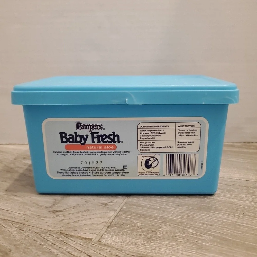Pampers Vintage Baby Wipes Container Baby Fresh Blue Empty Movie prop